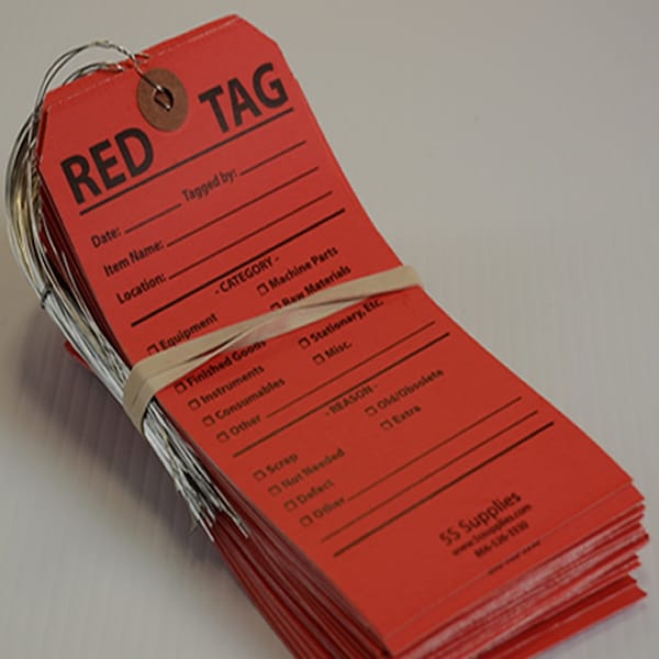 Red Tag, 3 1/4 in W, Red/Black, Rectangle, 1000 PK
